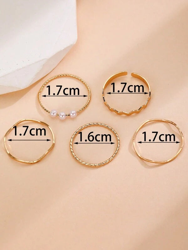 7189 b03-12 Cinco Unids/set Anillo De Decoración De Perlas De Imitación De Aleación De Zinc A La Moda Para Mujer Para Decoración Diaria