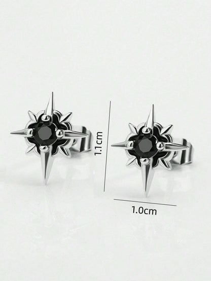 8699 1b-041 Pendientes De Estrella Del Norte De Diamante De Imitación Negras