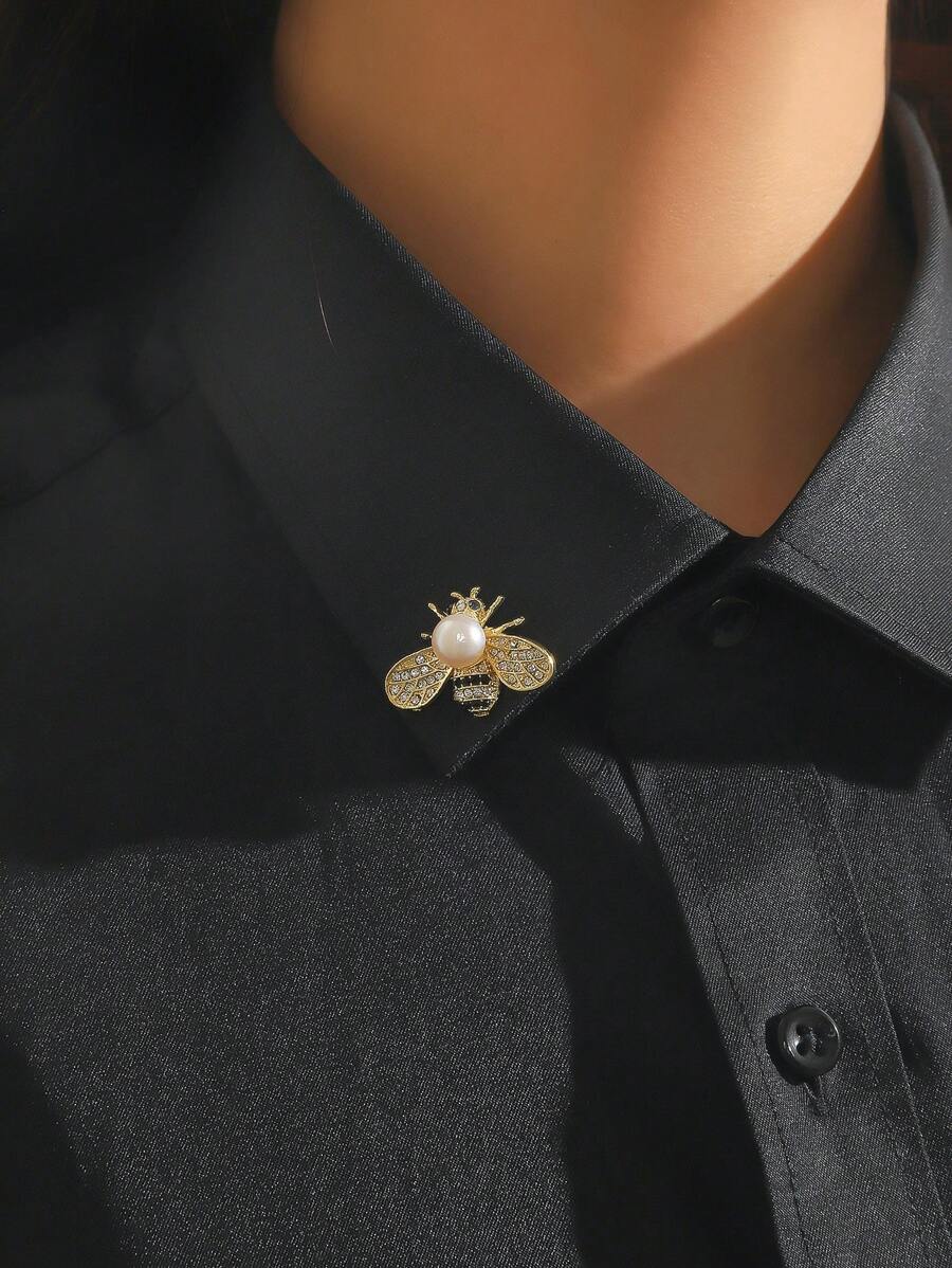 11089 1b-074 1 Pieza Elegante Gemelo En Estilo De Abeja Pequeña Con Incrustaciones De Strass Para Uso Diario De Damas