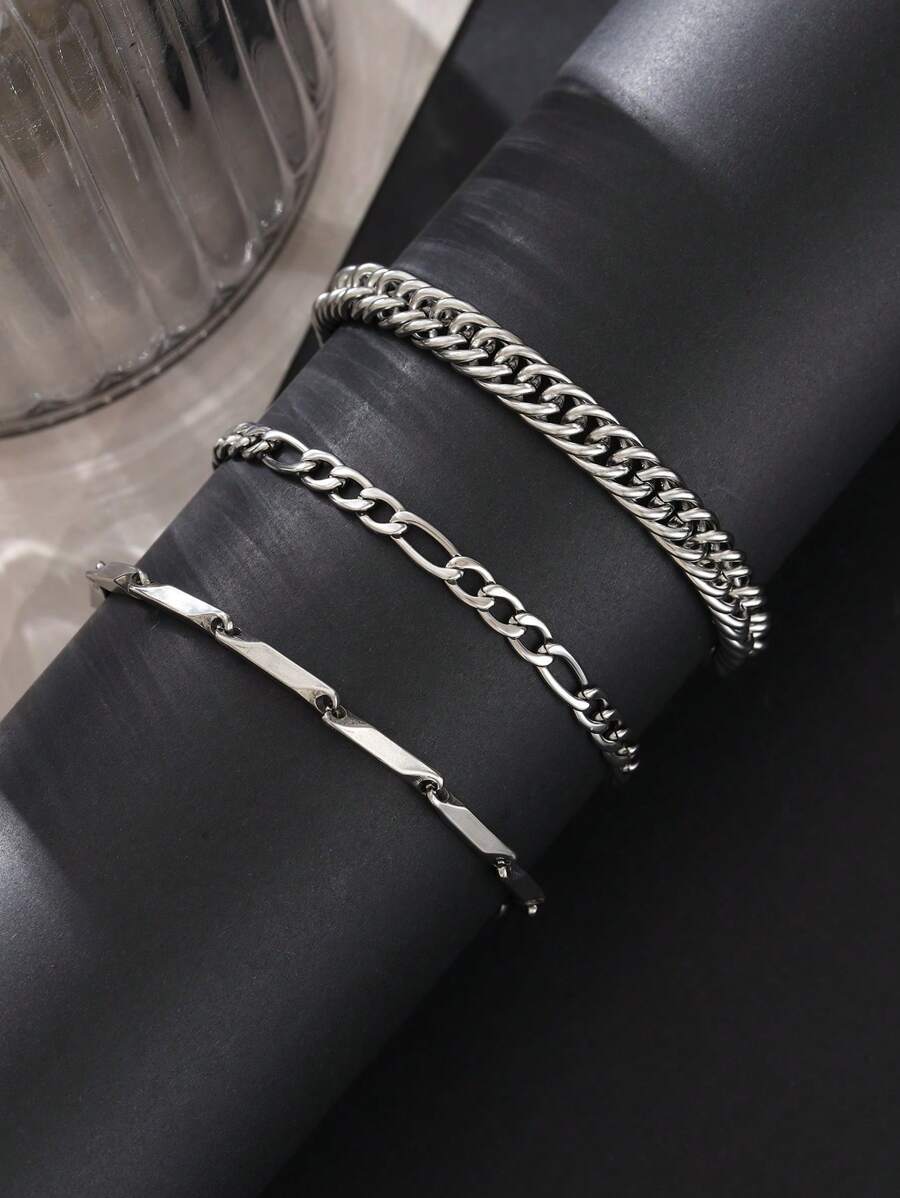 9610 b01-31 Tres Piezas Conjunto De Brazalete Minimalista Para Hombres Con Diseño De Personalidad