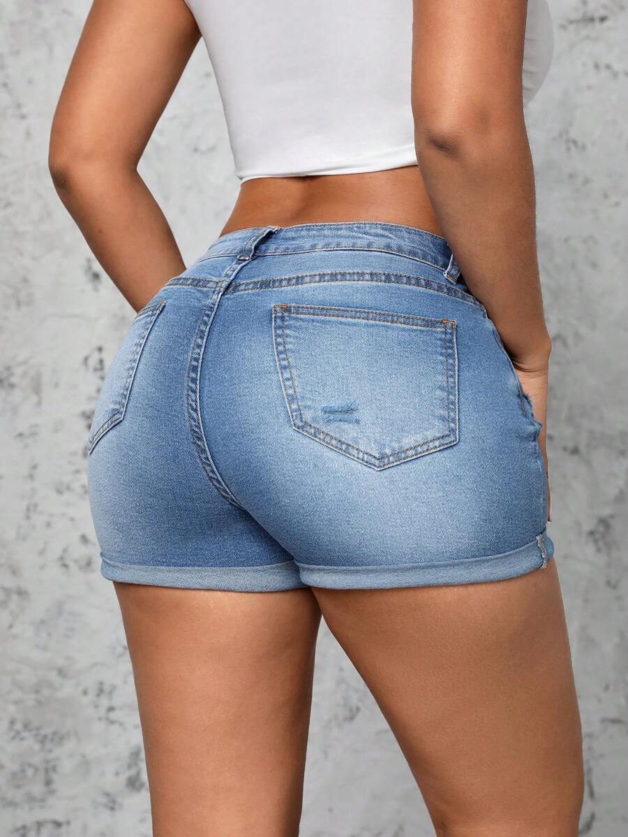 11532 A04-05 Shorts De Mezclilla Desgastados Para Mujeres