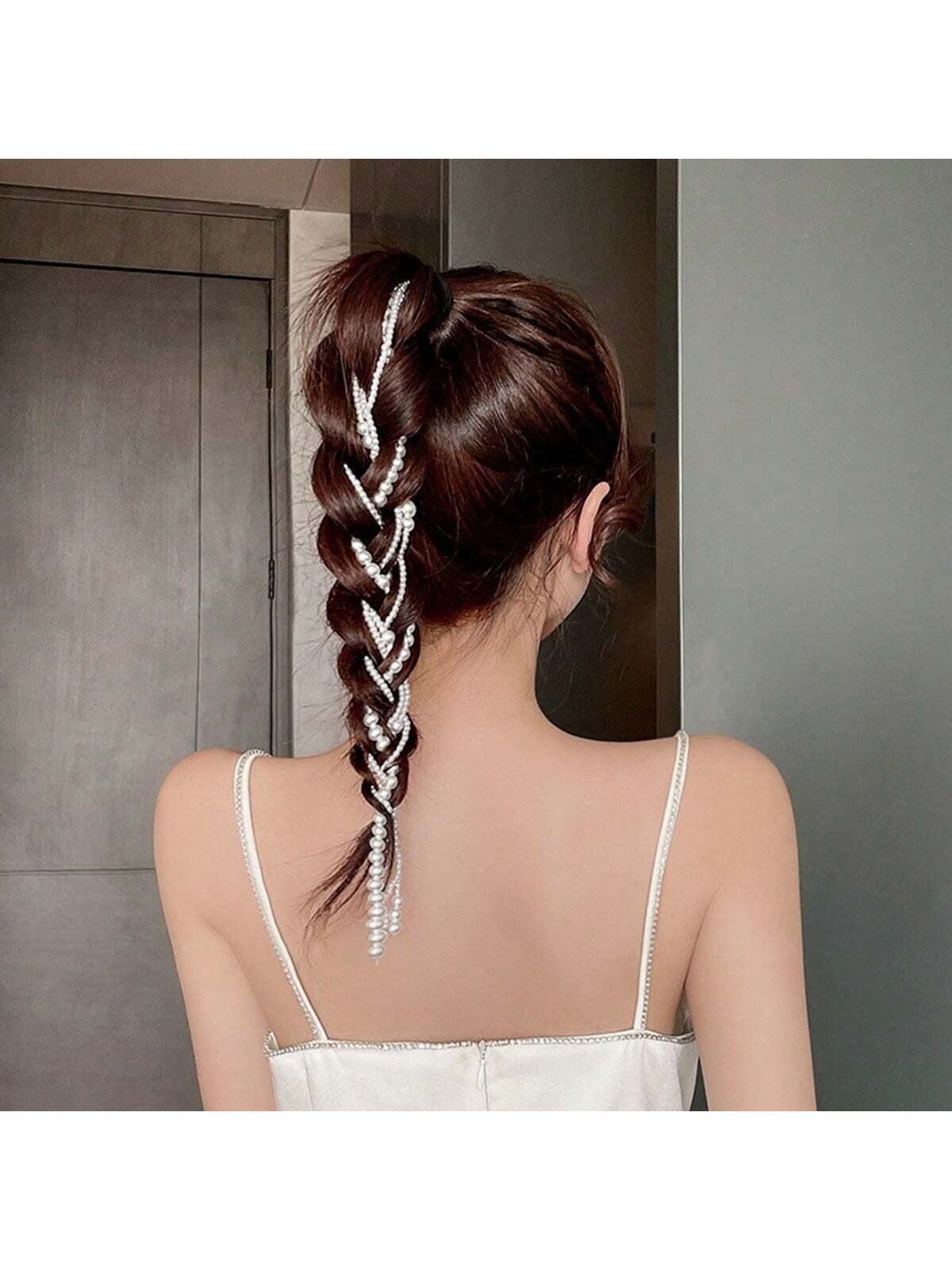 8109 1b-012 Una Pieza Clip De Cadena De Pelo Decorado Con Perlas Para Mujer