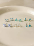 11349  B03-09 Pendientes Versátiles Océano Azul Cielo Pintados Con Aerosol Mariposas Flores Amor Mini Pendientes Conjunto Mujer Uso Diario