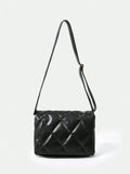 8769 1t-002 Bolso De Hombro De Mujer Negro A Cuadros