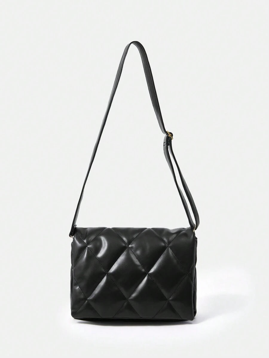 8769 1t-002 Bolso De Hombro De Mujer Negro A Cuadros