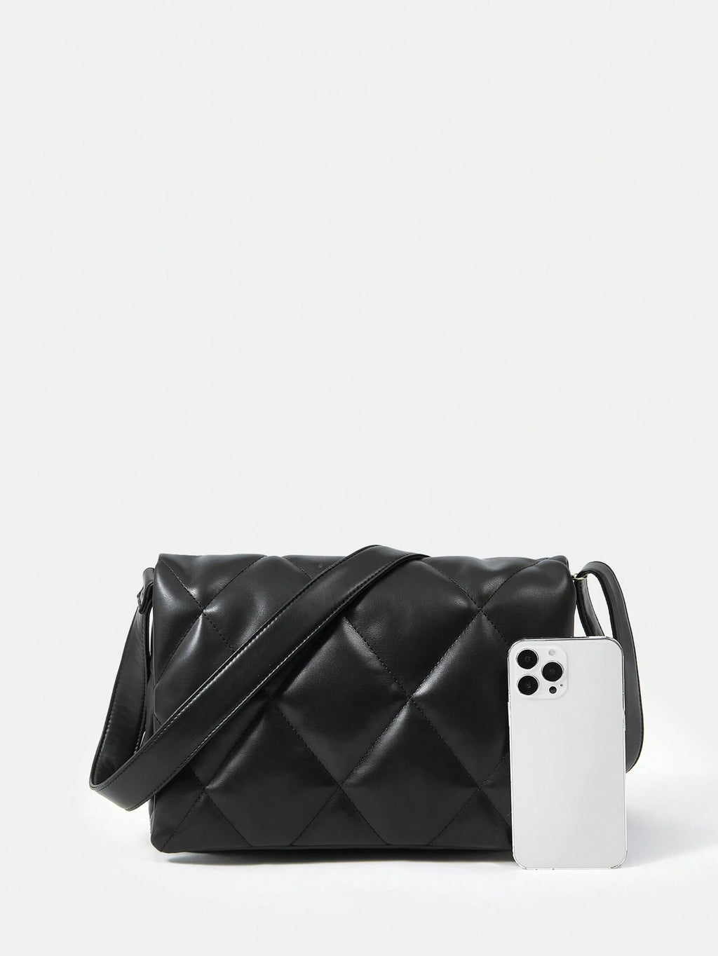 8769 1t-002 Bolso De Hombro De Mujer Negro A Cuadros
