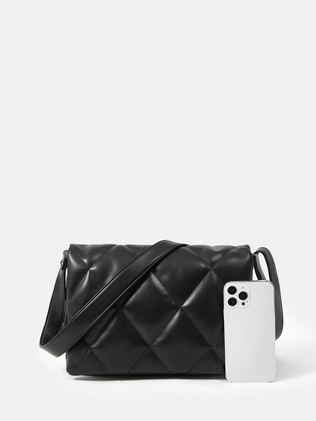8769 1t-002 Bolso De Hombro De Mujer Negro A Cuadros