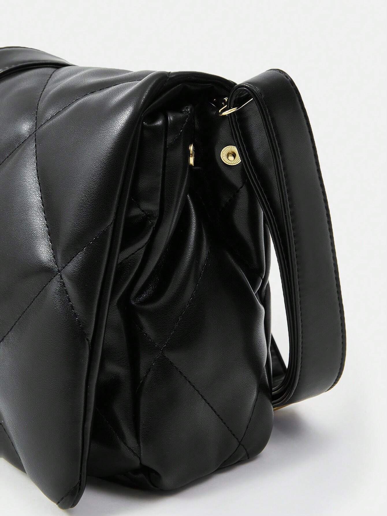 8769 1t-002 Bolso De Hombro De Mujer Negro A Cuadros