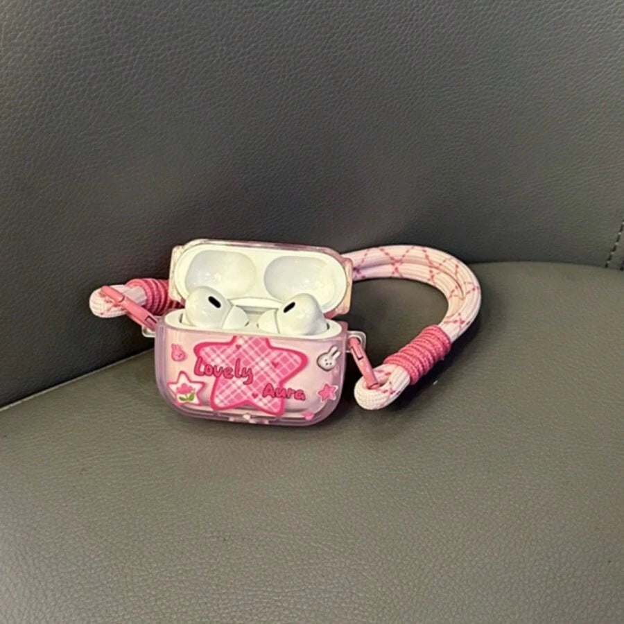 10750 2t-008 Estuche Con Forma De Oreja De Gato Y Estrella Con Correa Para Los Auriculares