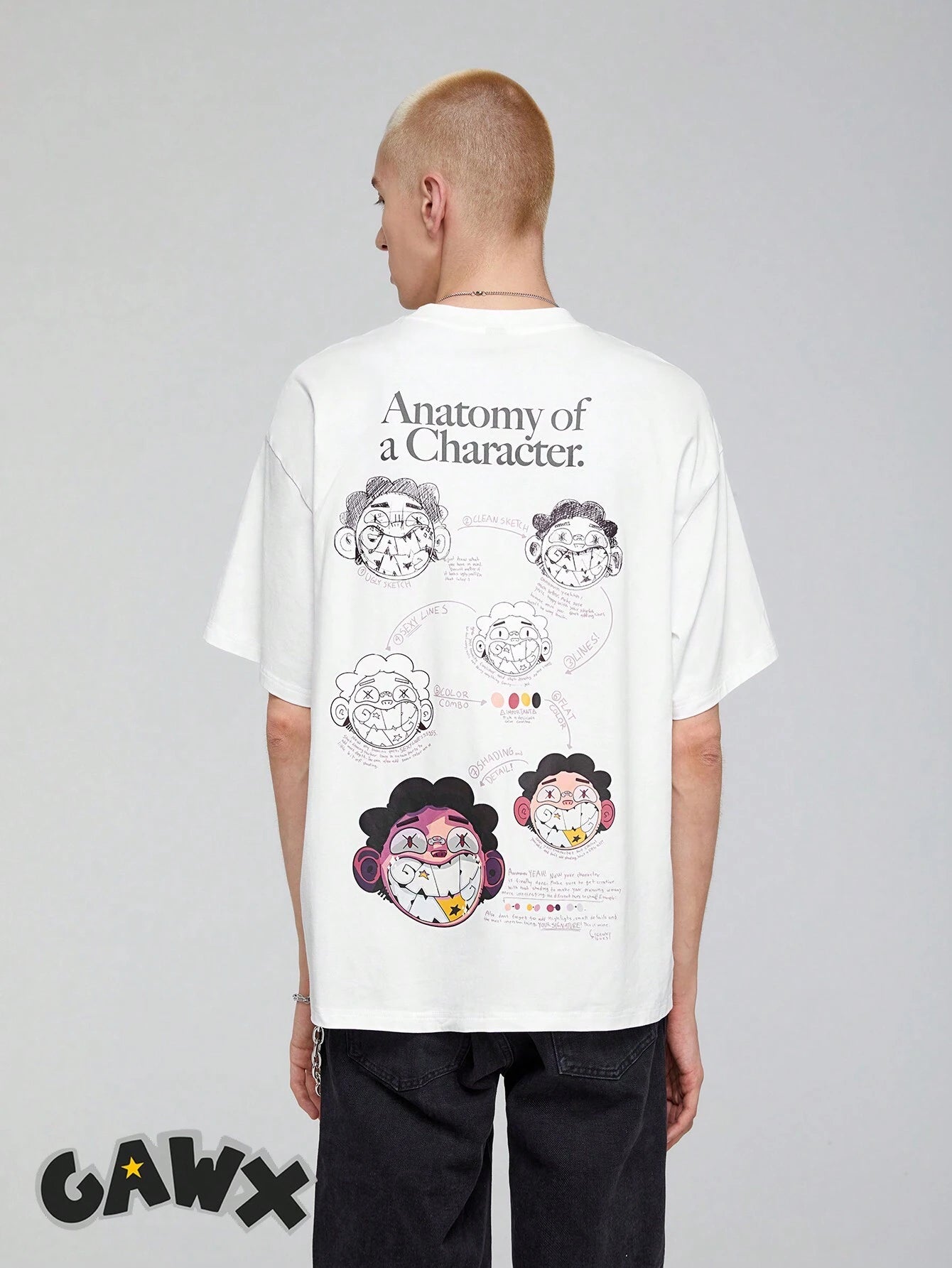 7418 1t-006 Camiseta con estampado de slogan y dibujos animados