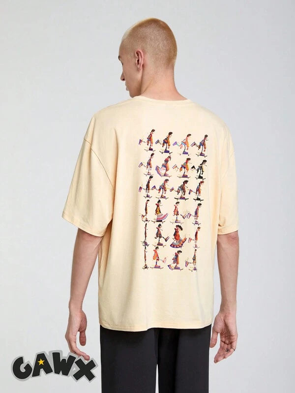 7792 2a-02-13 Camiseta de hombros caídos con estampado de figura