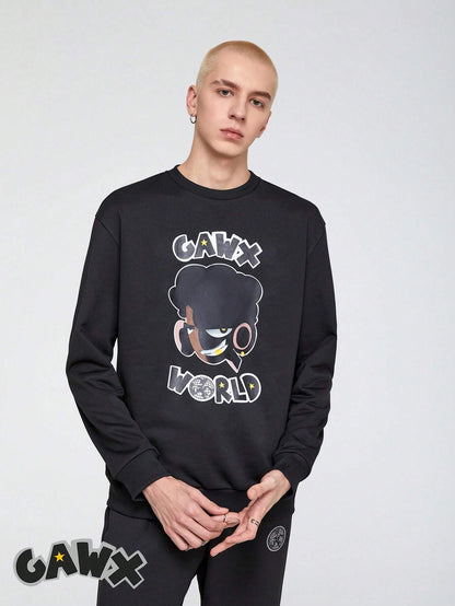 8059 a08-15 Hombres Sudadera con estampado de oso y letra