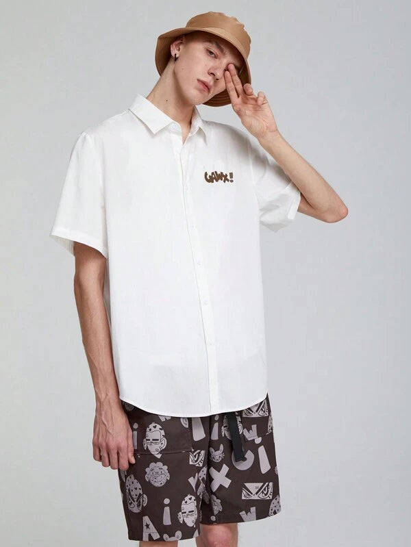 7421 a07-08 Hombres Camisa con estampado de dibujos animados y letra