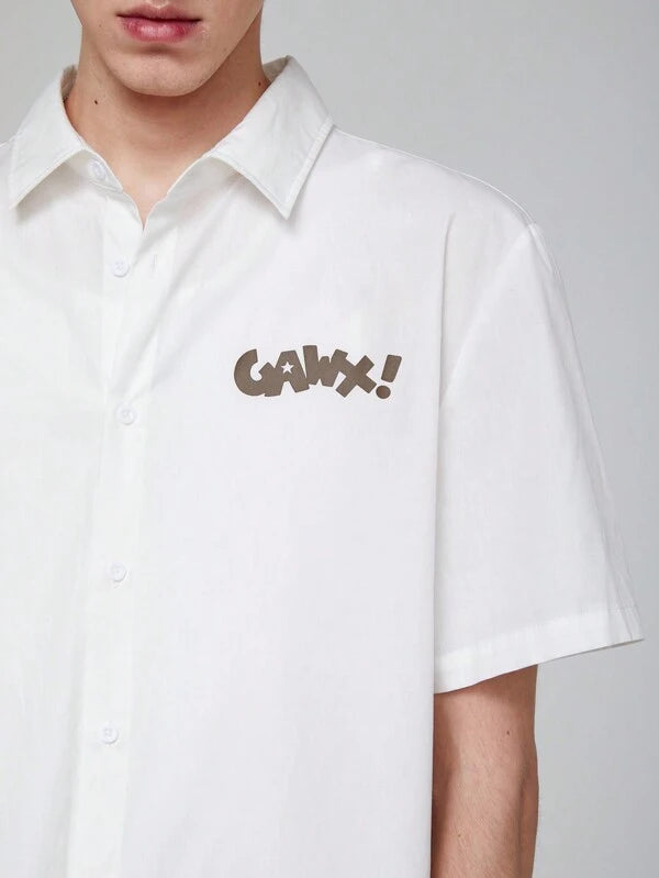 7421 a07-08 Hombres Camisa con estampado de dibujos animados y letra