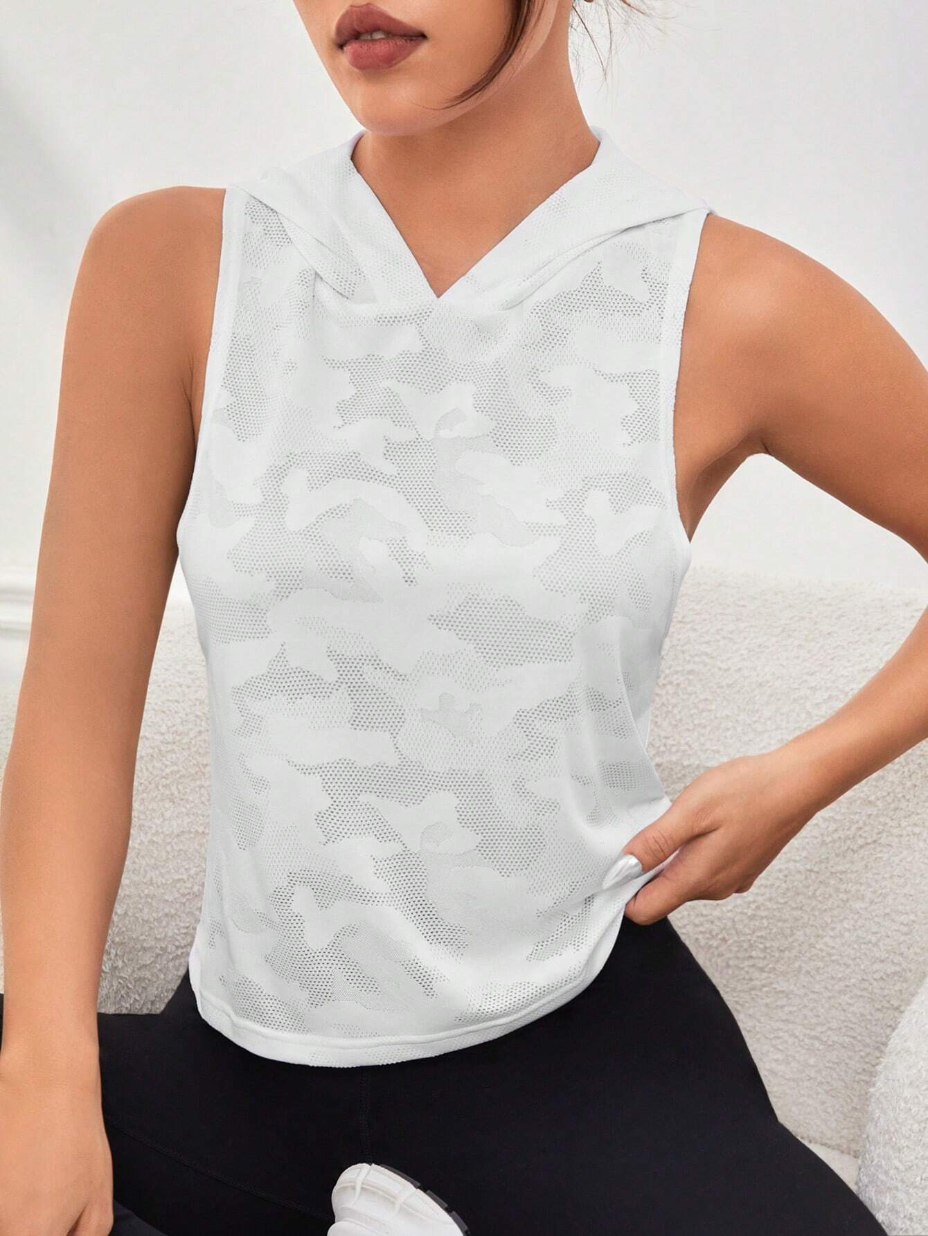 8906 1t-007 Chaleco Deportivo Con Capucha Y Estampado De Camuflaje Para Mujer