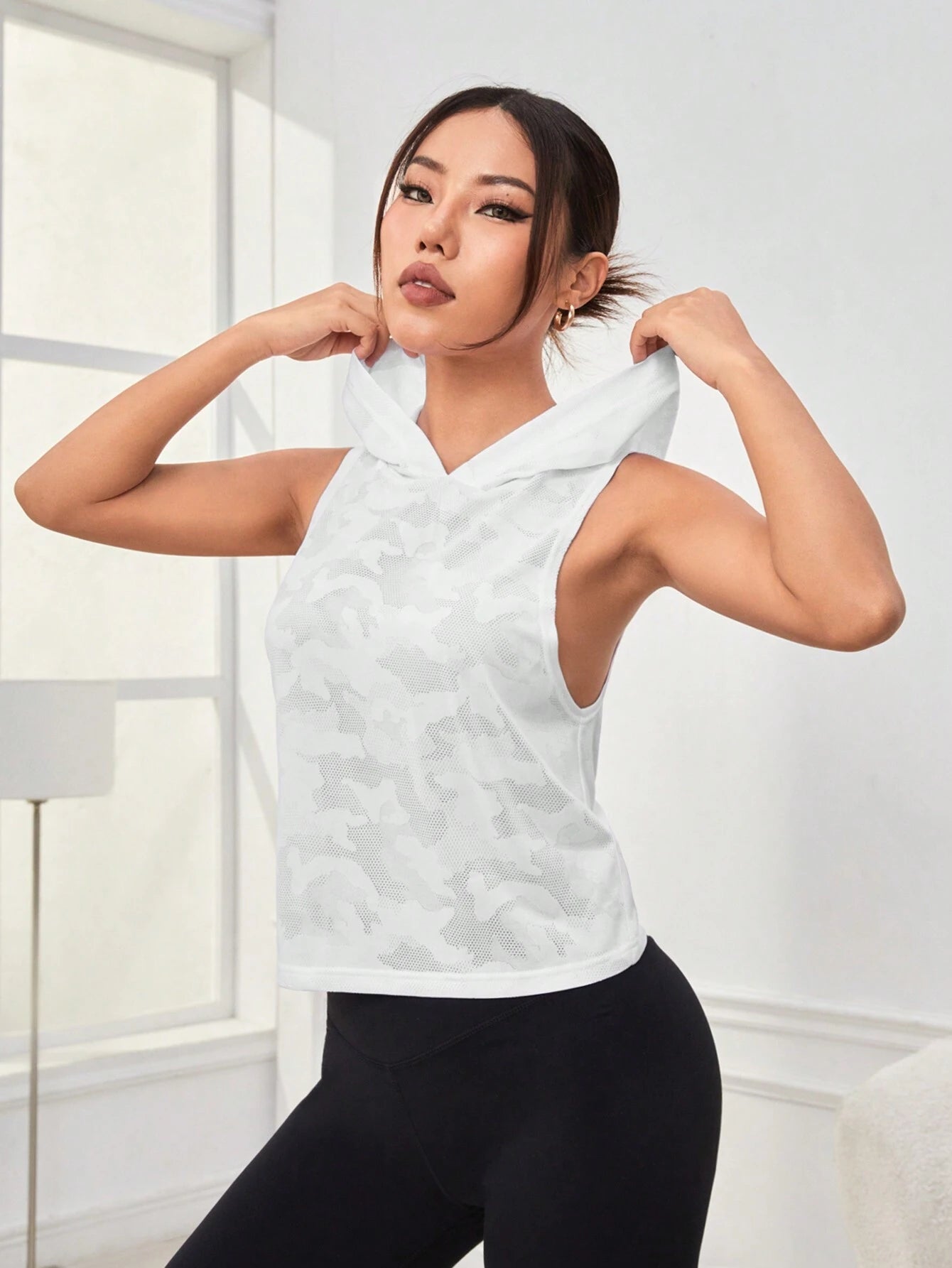 8906 1t-007 Chaleco Deportivo Con Capucha Y Estampado De Camuflaje Para Mujer