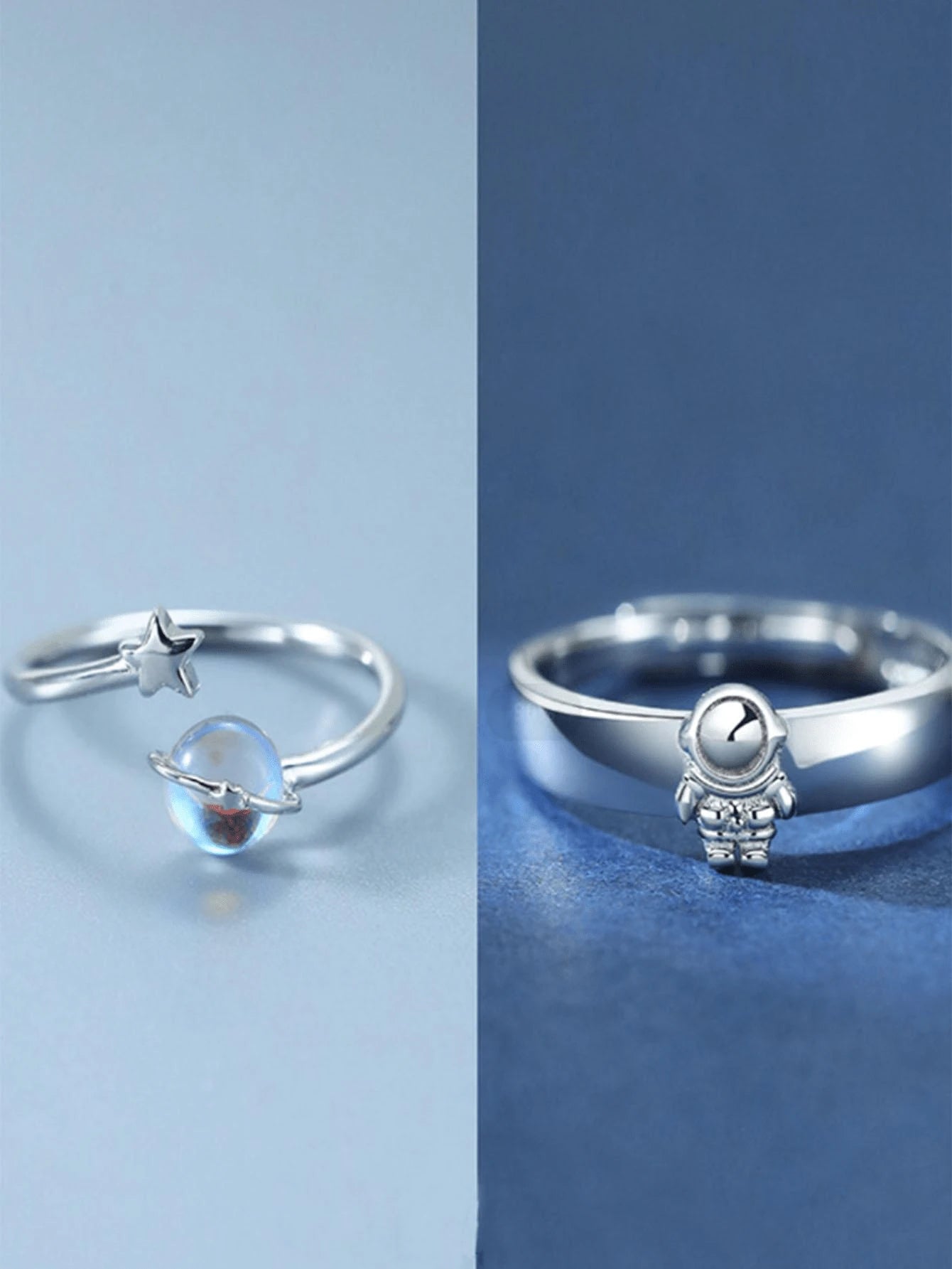 9368 a10-20 Dos Piezas Anillo Hombre Astronauta Happy Planet De Aleación De Cobre