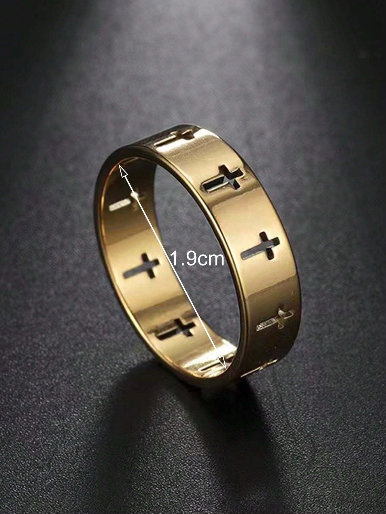 9492 1b-070 Anillo Sencillo Y De Moda Para Hombre Con Cruz Hueca De Acero Inoxidable