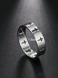 9491 1b-070 Anillo Sencillo Y De Moda Para Hombre Con Cruz Hueca De Acero Inoxidable