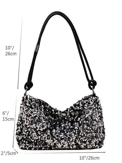 9678 1c-02-01 Una Pieza Bolso Cruzado Plateado Brillante Con Lentejuelas Para Fiesta