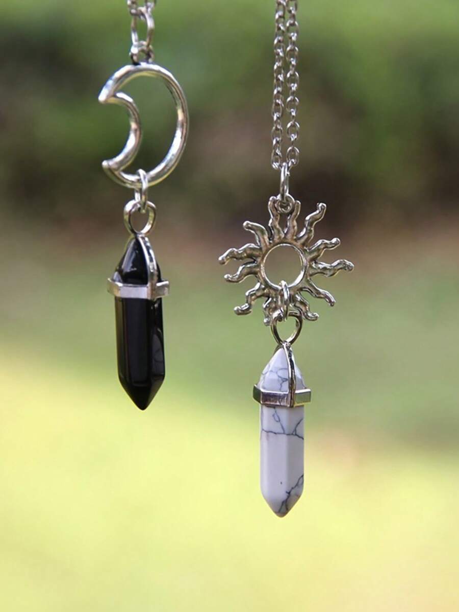 15206 1b-01-10 2 Piezas/set Conjunto De Collar De Amantes Vintage De Sol Y Luna
