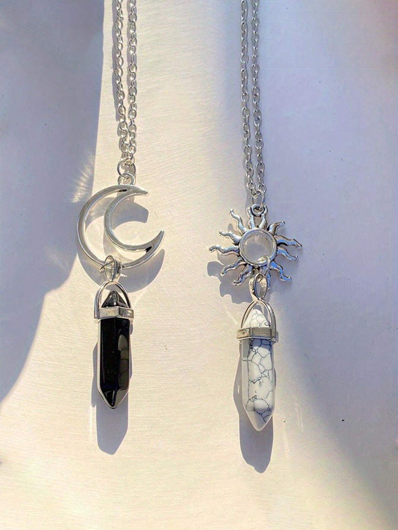 15206 1b-01-10 2 Piezas/set Conjunto De Collar De Amantes Vintage De Sol Y Luna