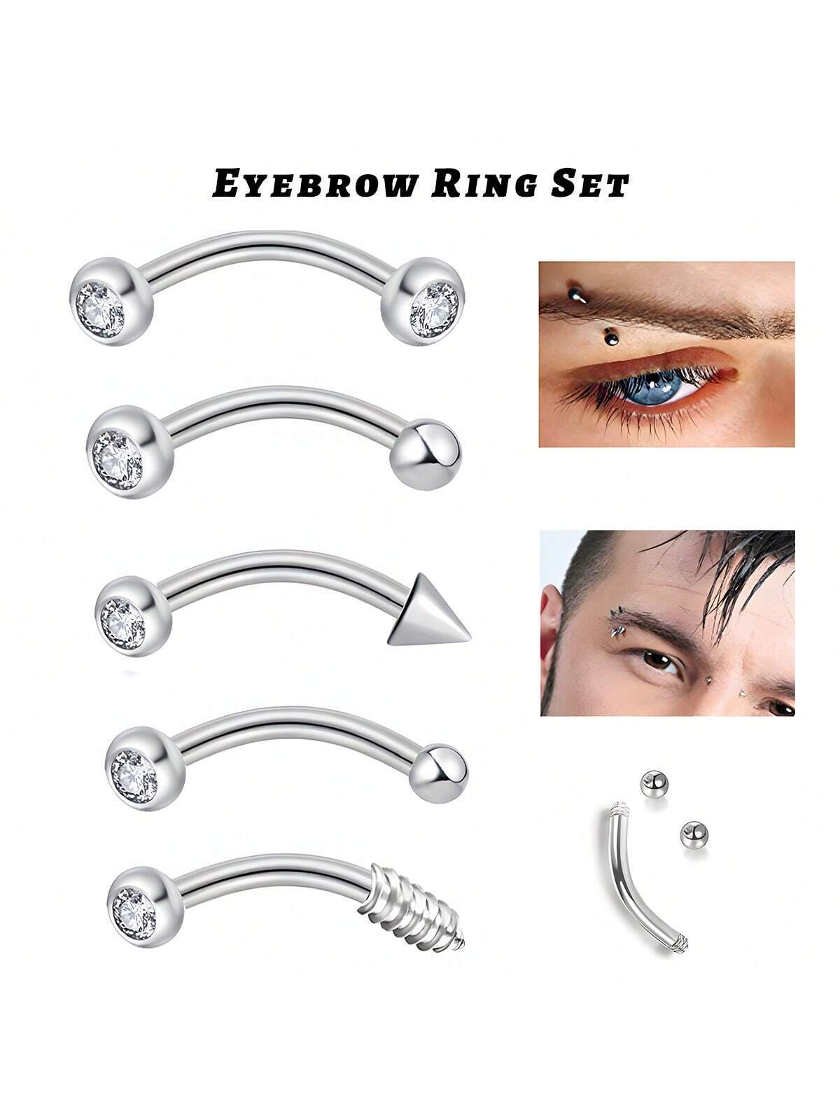 10020 1b-076 Cinco piezas Piercing de cejas con diamante de imitación