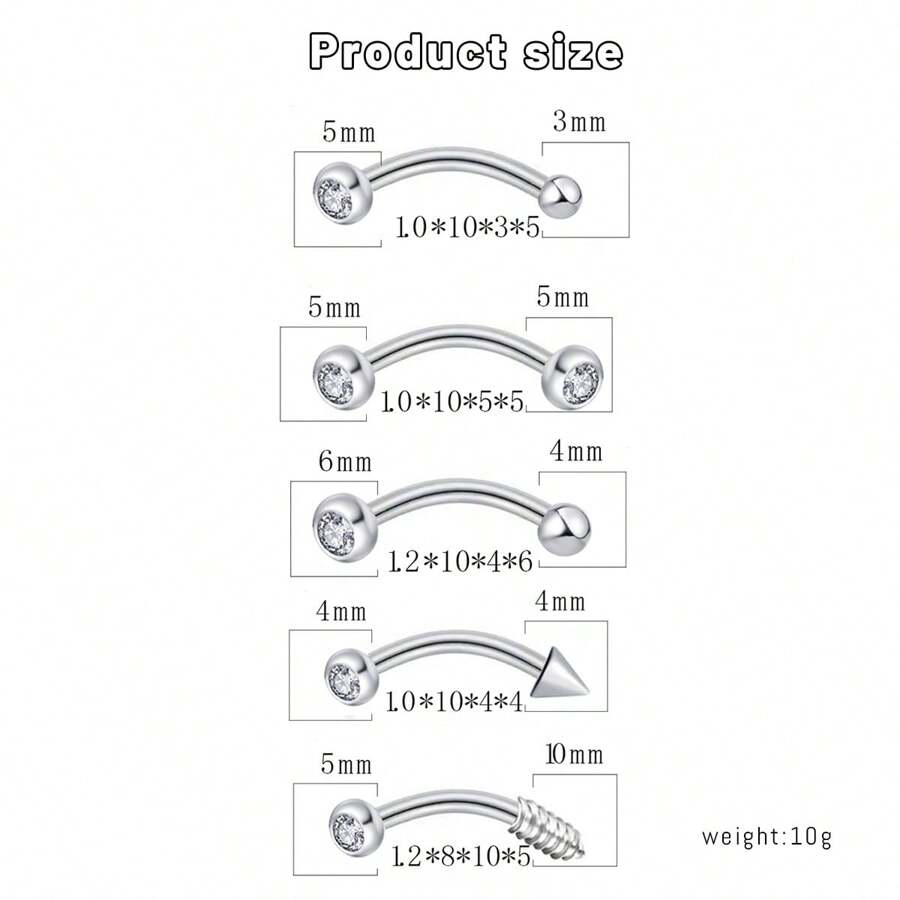 10020 1b-076 Cinco piezas Piercing de cejas con diamante de imitación