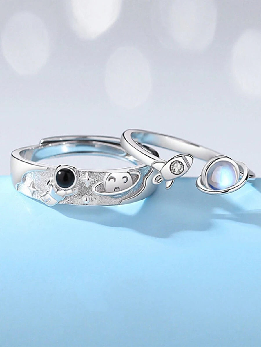 10769 1b-006 Dos Piezas Anillo Hombre Astronauta Happy Planet De Aleacion De Cobre