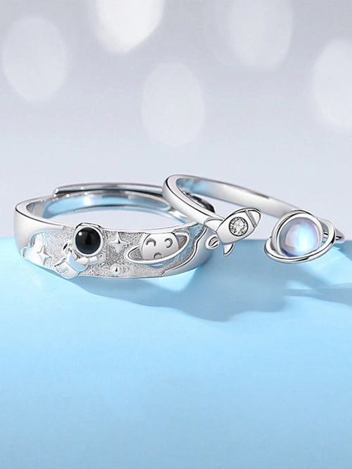 10769 1b-006 Dos Piezas Anillo Hombre Astronauta Happy Planet De Aleacion De Cobre