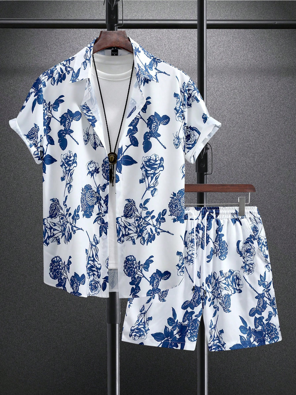 12102 2c-282 Juego De Camisa De Manga Corta Y Pantalones Cortos Con Diseño Floral Para Hombres