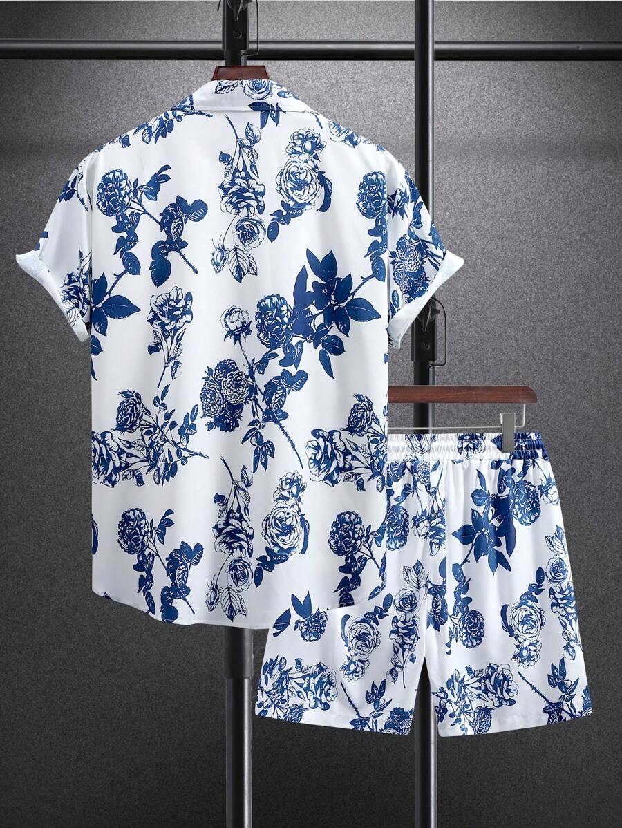 12102 2c-282 Juego De Camisa De Manga Corta Y Pantalones Cortos Con Diseño Floral Para Hombres