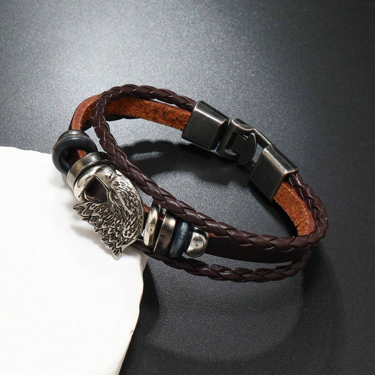 9595 b01-31 Pulsera Trenzada De Cuero Para Hombre En Estilo Europeo Decoración De Águila