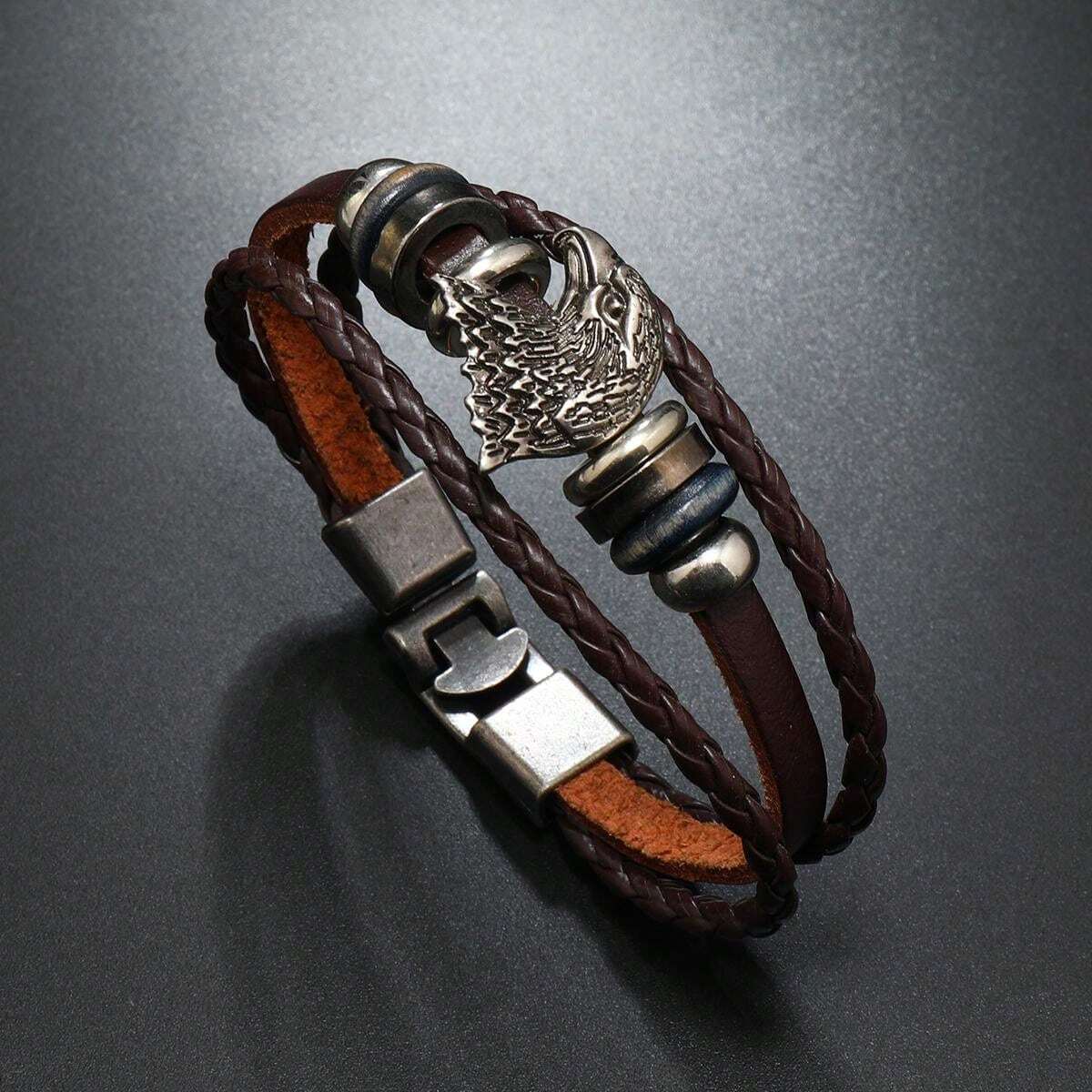 9595 b01-31 Pulsera Trenzada De Cuero Para Hombre En Estilo Europeo Decoración De Águila