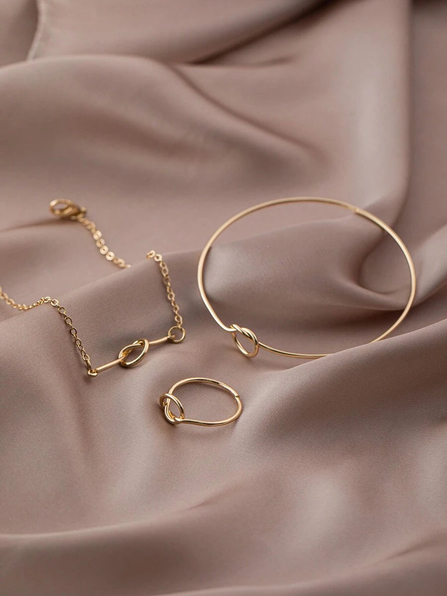 10051 1b-076 Conjunto De Pulsera Y Anillo De Cadena Dorada