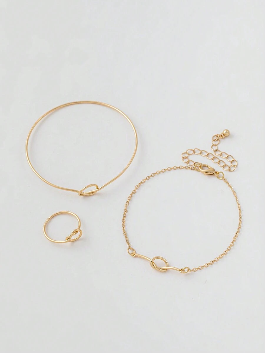 10051 1b-076 Conjunto De Pulsera Y Anillo De Cadena Dorada