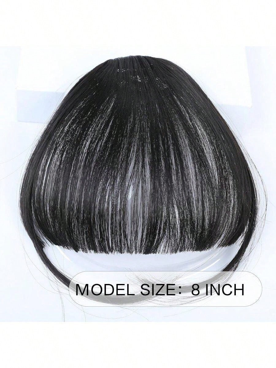 7518 a11-02 Clip En Flequillo Frente Neat Black Bangs Postizo Sintético Falso Pieza De Cabello Flequillo Postizo Clip En Extensiones De Cabello Para Mujeres Resistente Al Calor