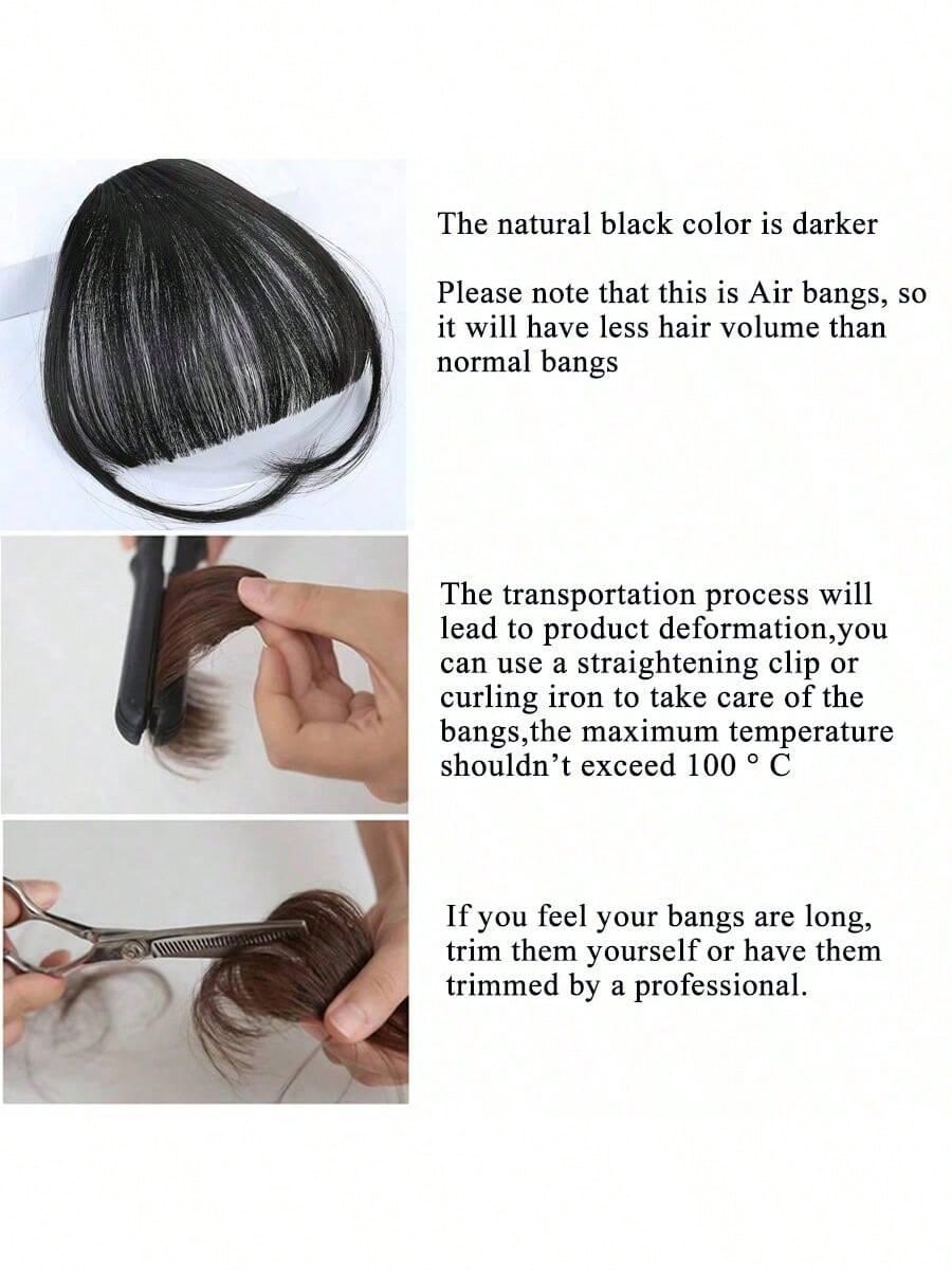 7518 a11-02 Clip En Flequillo Frente Neat Black Bangs Postizo Sintético Falso Pieza De Cabello Flequillo Postizo Clip En Extensiones De Cabello Para Mujeres Resistente Al Calor