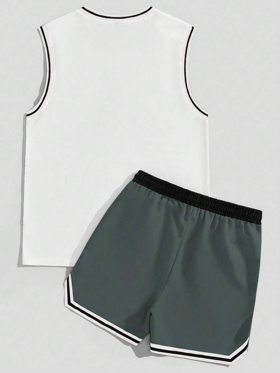 12094  A03-04  Conjunto De 2 Piezas Para Hombre: Camiseta De Tirantes A Rayas Y Shorts