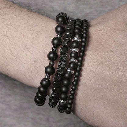 9615 b01-31 Un Set/4 Piezas Pulsera Elástica En Capas Con Cuentas De Madera Cúbicas Negras Mate Y De Diseño Minimalista