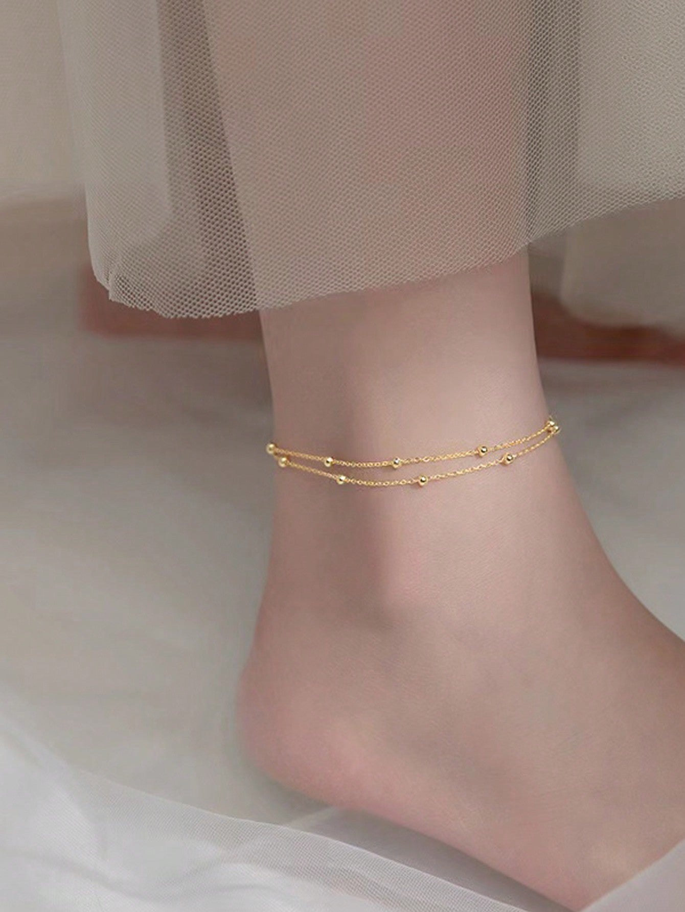 9065 1b-054 Tobillera Doble Dorada