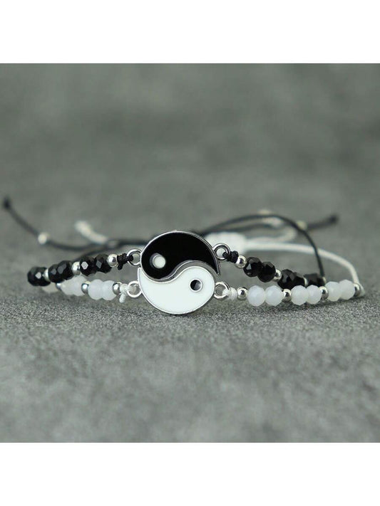 9616 b01-31 Dos Piezas Pulseras De Taiji En Blanco Y Negro Con Encantos De Brazalete De Cuerda Yinyang