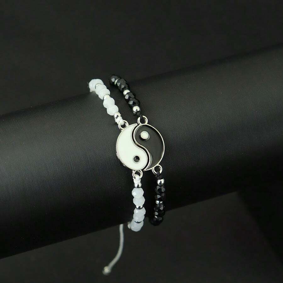 9616 b01-31 Dos Piezas Pulseras De Taiji En Blanco Y Negro Con Encantos De Brazalete De Cuerda Yinyang