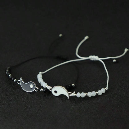 9616 b01-31 Dos Piezas Pulseras De Taiji En Blanco Y Negro Con Encantos De Brazalete De Cuerda Yinyang