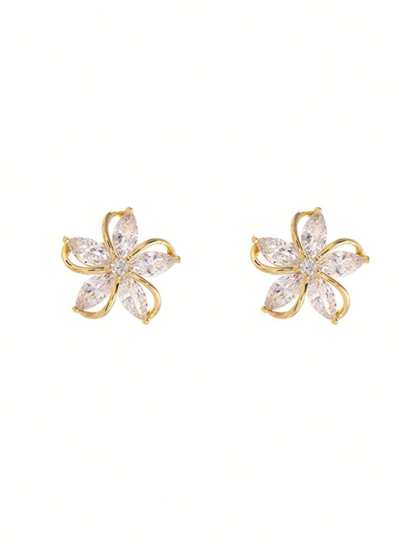 7998 a09-03 Un par aretes estilo novia con decoración floral y diamantes de imitación para mujer uso diario