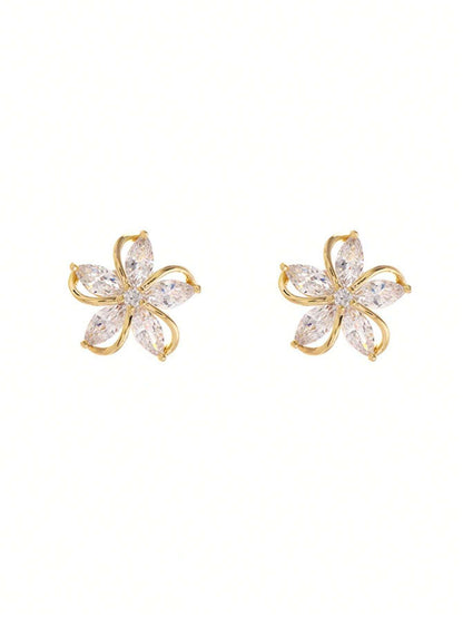 7998 a09-03 Un par aretes estilo novia con decoración floral y diamantes de imitación para mujer uso diario