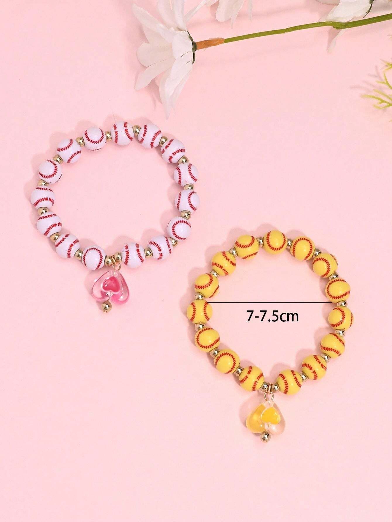 10932 1b-047 Pulseras Elásticas Con Colgante De Corazón Y Béisbol