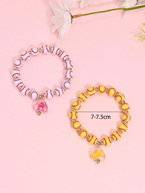 10932 1b-047 Pulseras Elásticas Con Colgante De Corazón Y Béisbol