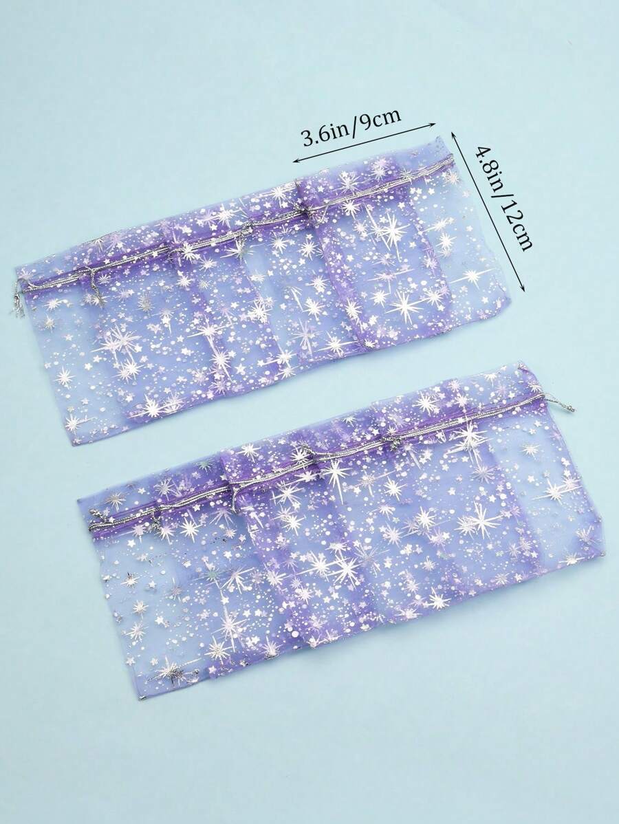 12446 t01 Bolsas De Recuerdo Con Cordón De Malla Con Patrón De Estrella Rosa Claro