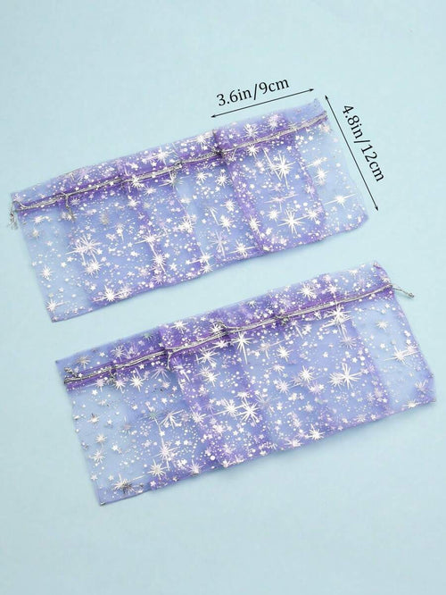 12446 t01 Bolsas De Recuerdo Con Cordón De Malla Con Patrón De Estrella Rosa Claro